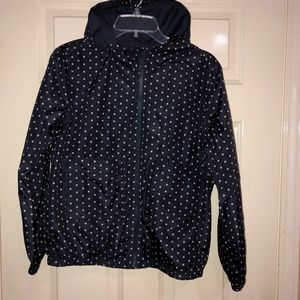 Gap Kids Girls Hooded Zip Up Nylon Windbreaker Jacket Navy Polka Dots XXL 14-16